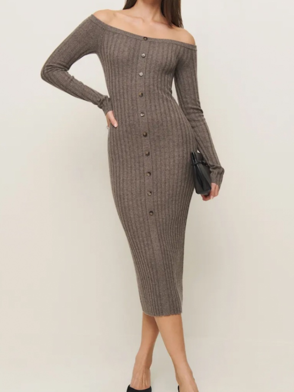 Reformation Nara Cashmere Sweater Dress Brown - Size XS
